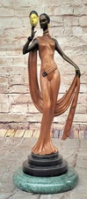 ART DECO BRONZE STATUE MASK GIRL FASHION SCULPTURE HOT CAST LADY FIGURE FIGURINE