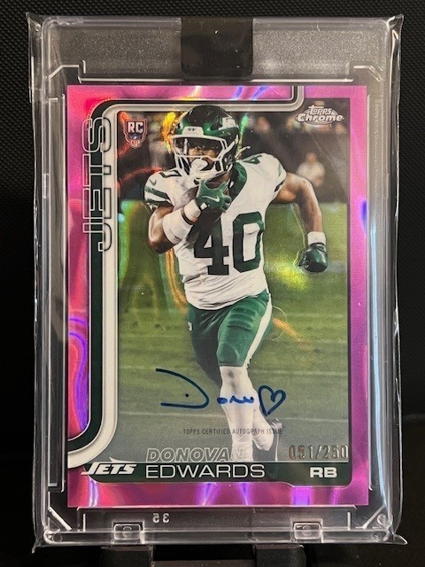 2025 Topps Chrome-Donovan Edwards Pink Lava Refractor Auto 51/250No. RA-DE  JETS