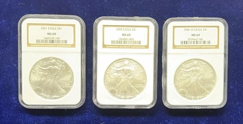American Eagle NGC MS69 Lot of 3 2001-2005-2006 Old 2nd Gen Brown Label