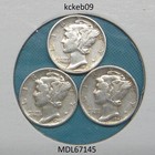 Mercury dime lot of 3, 1945-D, 1945-P, 1945-S.  90% silver coins — photo 1
