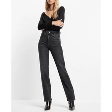 Express Women's Modern Straight Super High Rise Black Stretch Jeans Size M