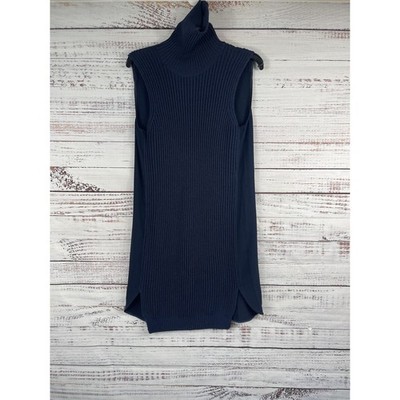 Ipekyol Sweater Dress Women's SZ 8 Navy Sleeveless Turtleneck Ribbed Knit Tunic