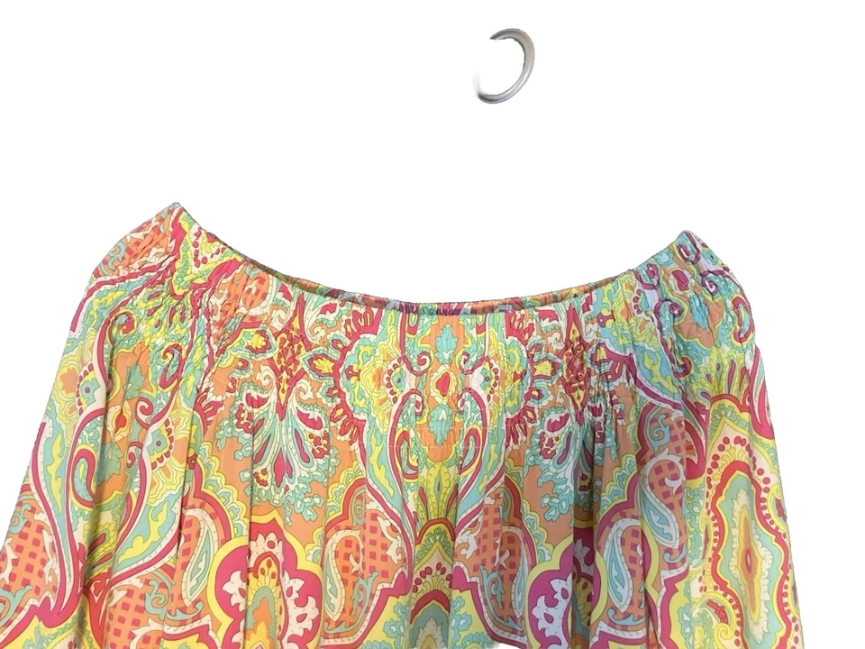 Nicole Miller Studio Dress Size 6 Pink/Green/Yellow  Off The Shoulder Cute Dress - Image 2 of 4