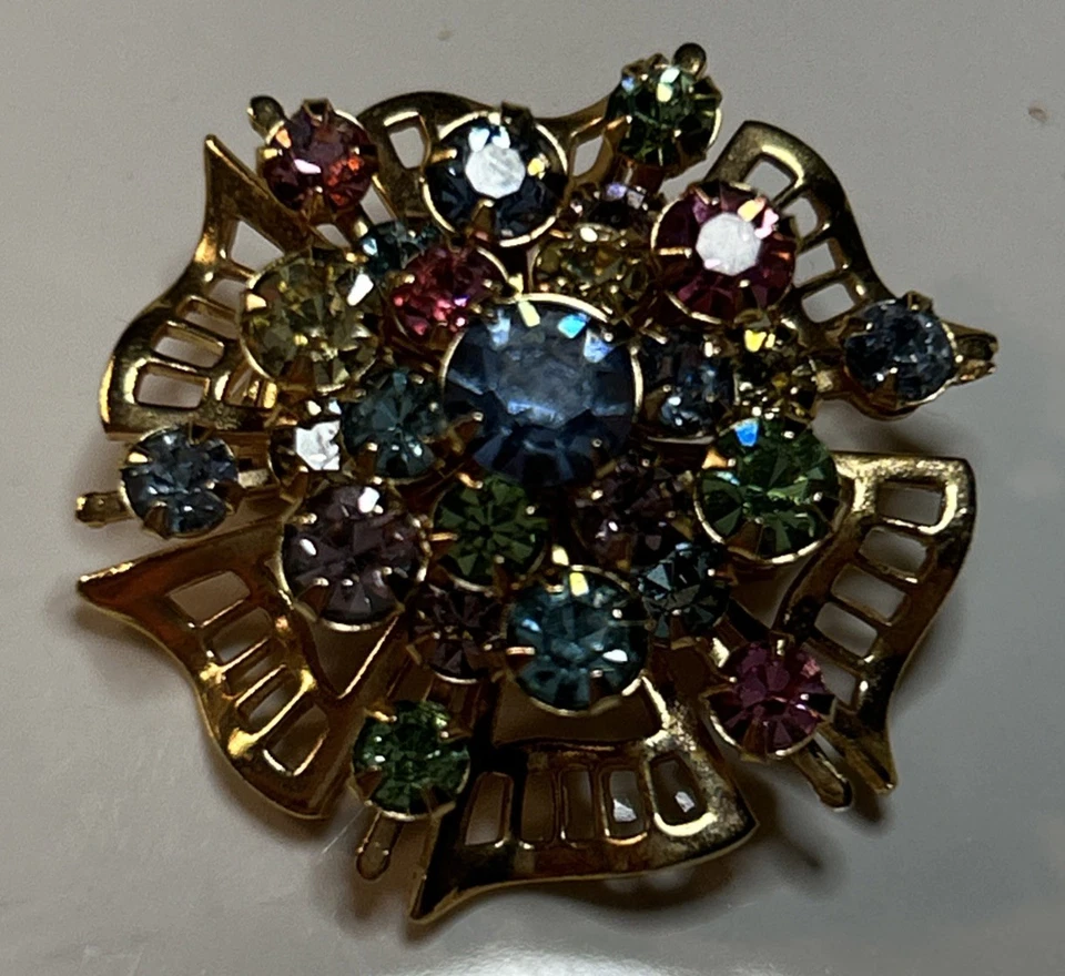 水钻小饰品项链带手链,雅芳耳钉,胸针,五颜六色的复古黄金 — 第 3/4 张图片