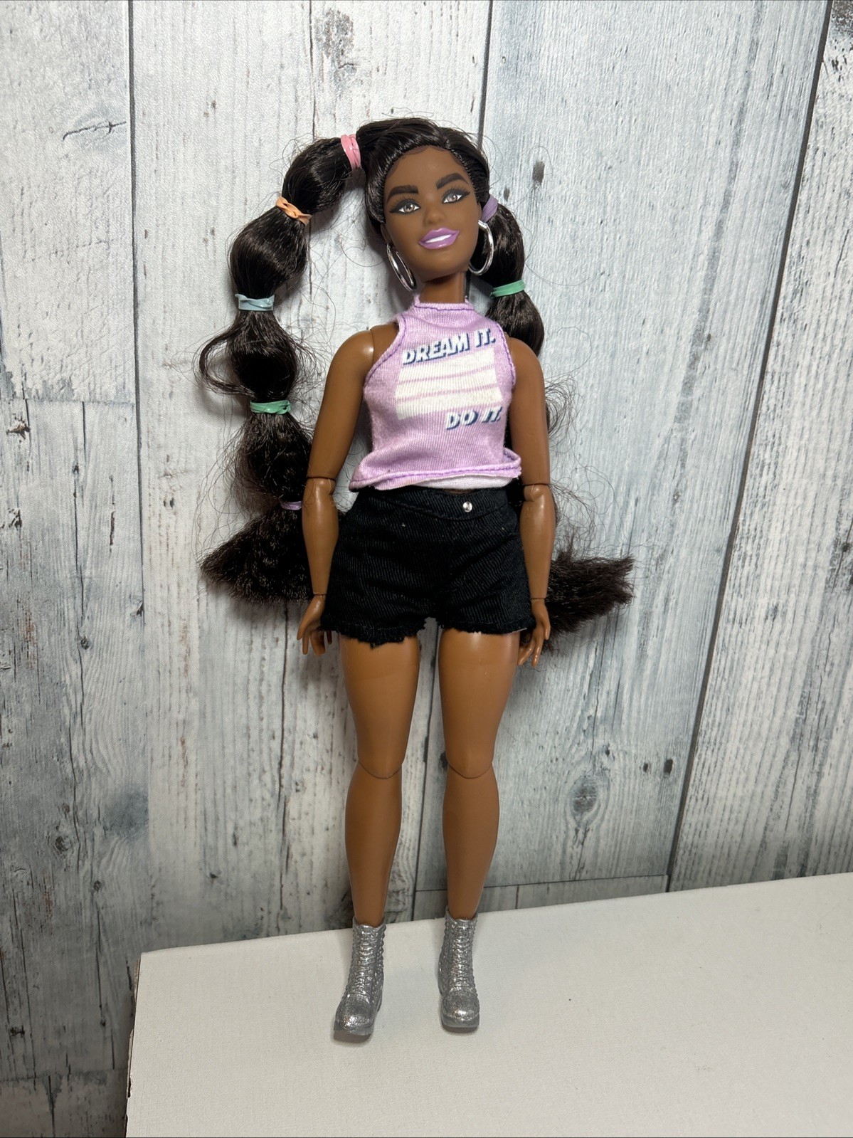 Barbie Extra Doll #7 in Top, Shorts, Boots, Curvy & Long Brunette Hair