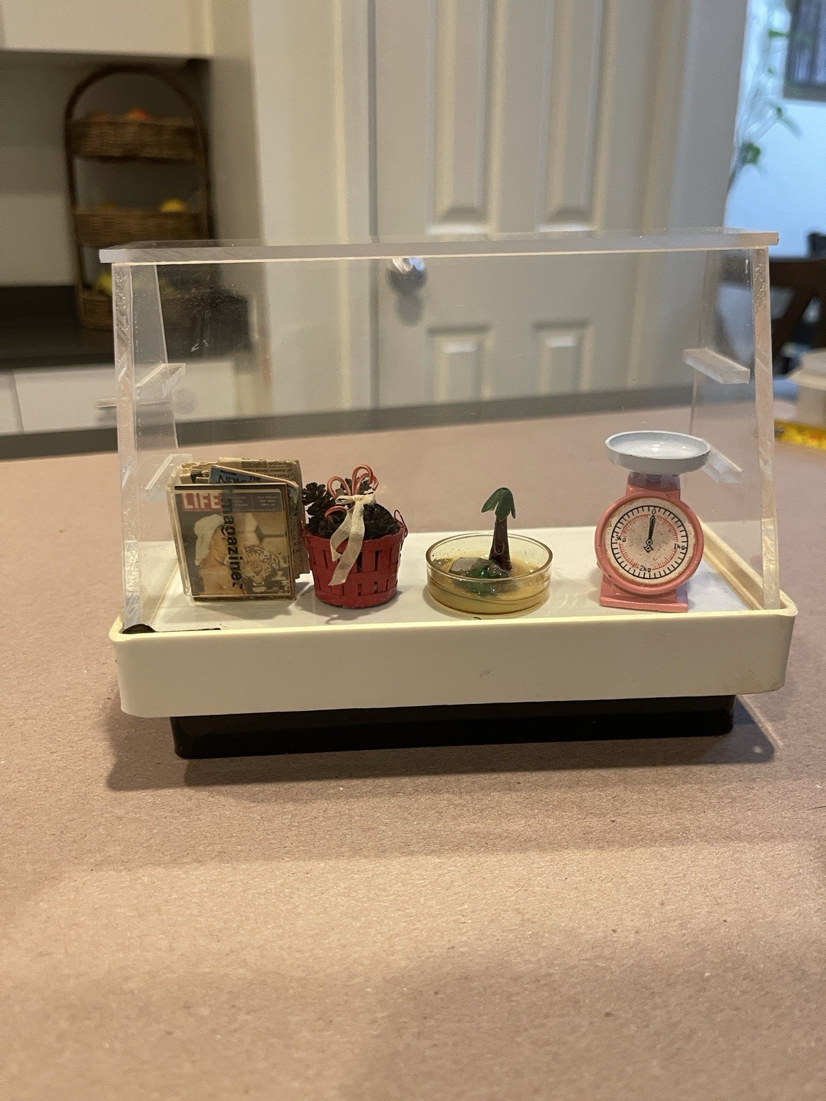 Vintage Dollhouse Miniature Counter With Four Accessories