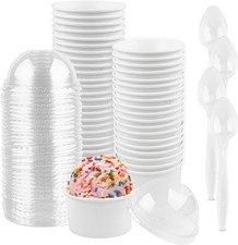 50 Sets Ice Cream Paper Cups 4 Oz Disposable White Paper Dessert Cups With Lids