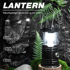 1pcs Solar Camping Lantern, Rechargeable LED Flashlight with USB Power Bank