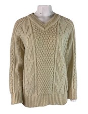 Donegal Handcraft Womens Sz XL 40 100 Pure Wool Irish Cable Knit Sweater   AV
