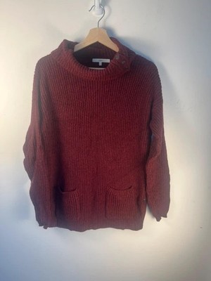 Next Damen Langarm weinrot Zopfmuster Pullover Gr.XS Knopfdetail sehr guter Zustand
