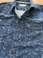 Cowboy Hardware Blue Paisley Western Cowboy Pearl Snap Button Down Shirt Mens XL