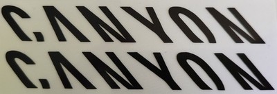 2x CANYON Auto-/Helm-/Notebook-Aufkleber/Sticker Vinyl Schwarz Glänzend 1,5x10cm