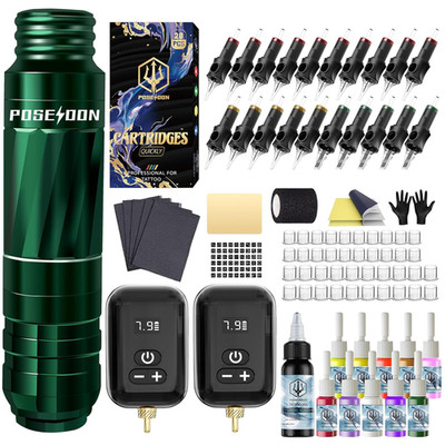 POSEIDON Tattoo Kit Tattoo Gun Kit with 2Pcs 1500Mah Battery Tattoo Machine Kit