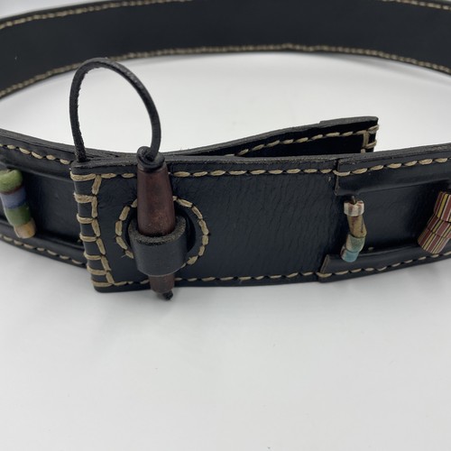 Henry Beguelin brown leather stitched waist belt Sz 110 Italy Beads Unisex - Picture 2 of 17