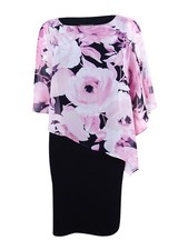 Connected Women's Floral-Print Chiffon Cape Dress (6, Rose) 888815433837