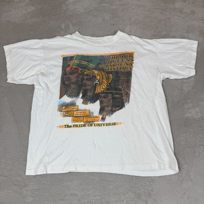 Vintage 90s Black Queens Ancient History Shirt Mens L White Preowned Stain Flaws