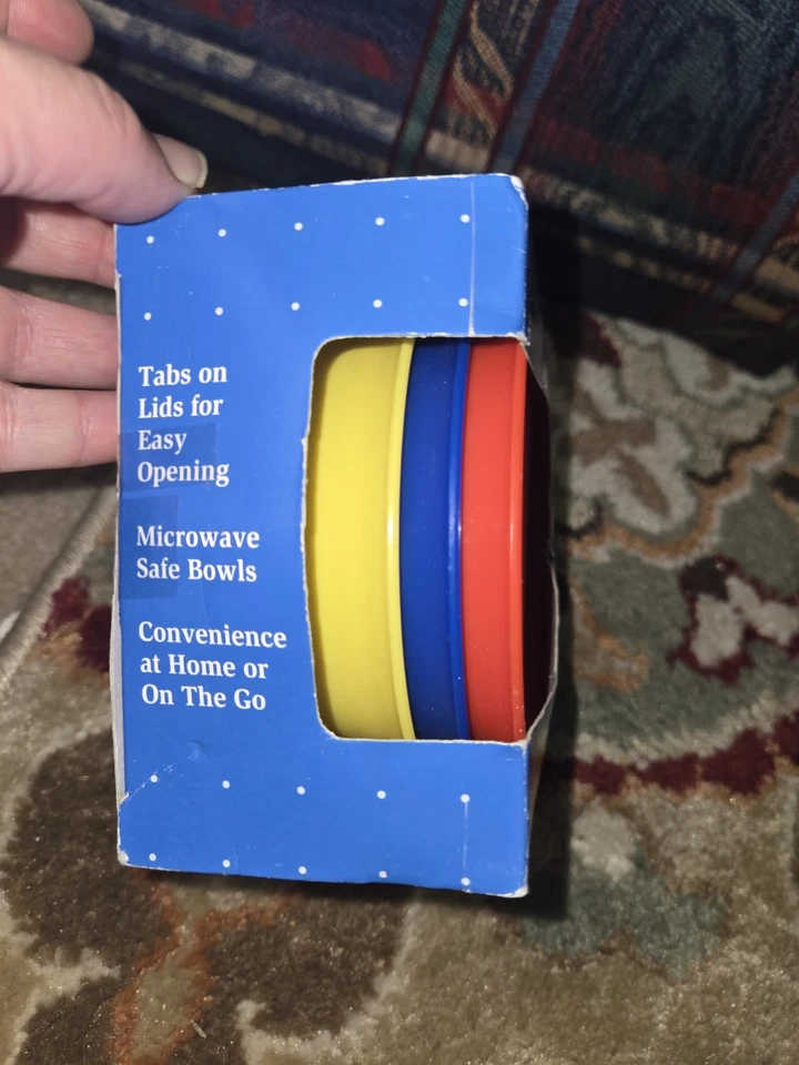 Contenedor de viaje Gerber Mealtime 3 cuencos con tapas a presión vintage nuevo en caja Foto 4 de 4