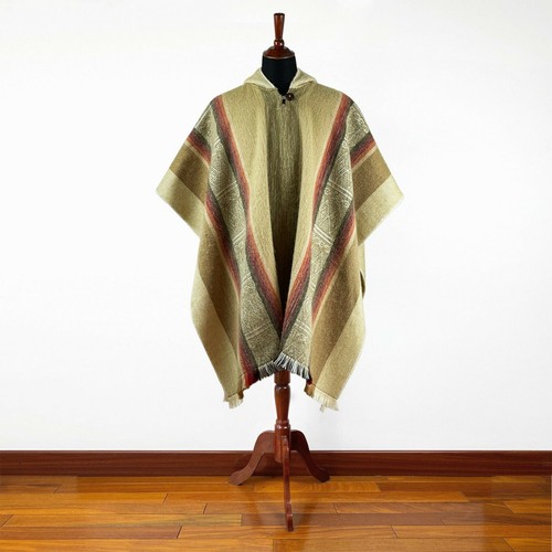 Lightweight Baby Alpaca Wool Poncho Handmade S.American Artisans Camel Beige - Picture 2 of 9
