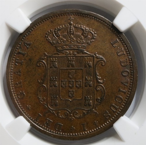 PORTUGAL Kingdom 5 Reis 1868 NGC MS 62 BN UNC King Luiz Louis Bronze Wreath - Picture 7 of 8