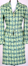 ST.JOHN Women's Knit Tweed Green Multi Zip Jacket Skirt Sz 8
