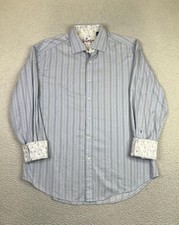 Robert Graham Shirt Mens XL Blue Stripe Contrast Cuff Button Front Long Sleeve