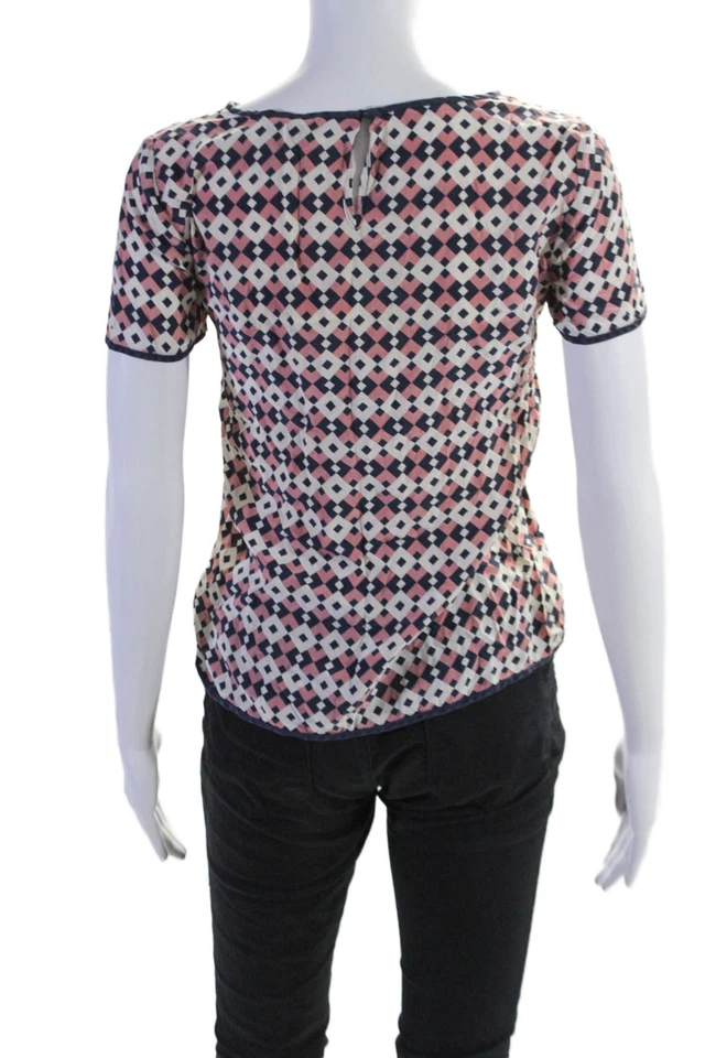 Blusa J Crew Mujer Seda Manga Corta Estampado Geométrico Multicolor Talla 00P Foto 3 de 4