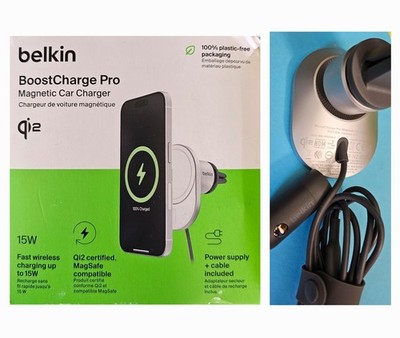 Belkin BoostCharge Pro Magsafe 15W Qi2 Wireless Car Vent Charger Gray 