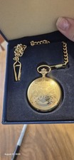 Gold Embossed Pocket Watch with Chain