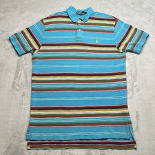 Polo Ralph Lauren Shirt Mens Large Blue Yellow Red Striped Short Sleeve Preppy
