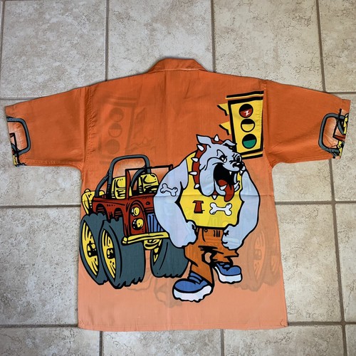 Camisa De Colección Años 90 Urban Exchange Talla 16 Naranja Bulldog Hawaiano Abotonada - Imagen 3 de 8