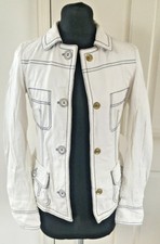 White Roberto Cavalli Leather Jacket W/ Stitched Design, Gold Snap Buttons And G