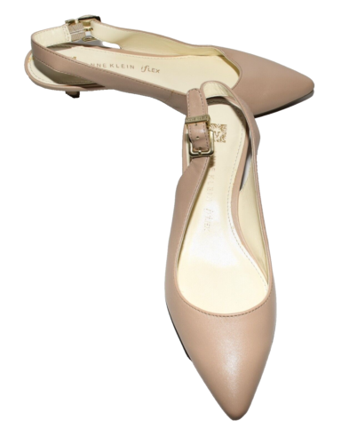 Anne Klein Expert beige Leder Iflex Slingback Kitten Heels 7,5 M NEU mit Mängeln