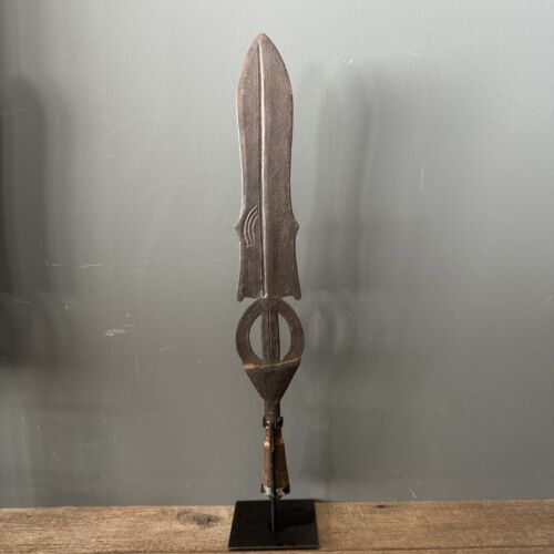 African Ceremonial Knife Hand forged Origin Unknown 24” Long. W/Custom Display.
