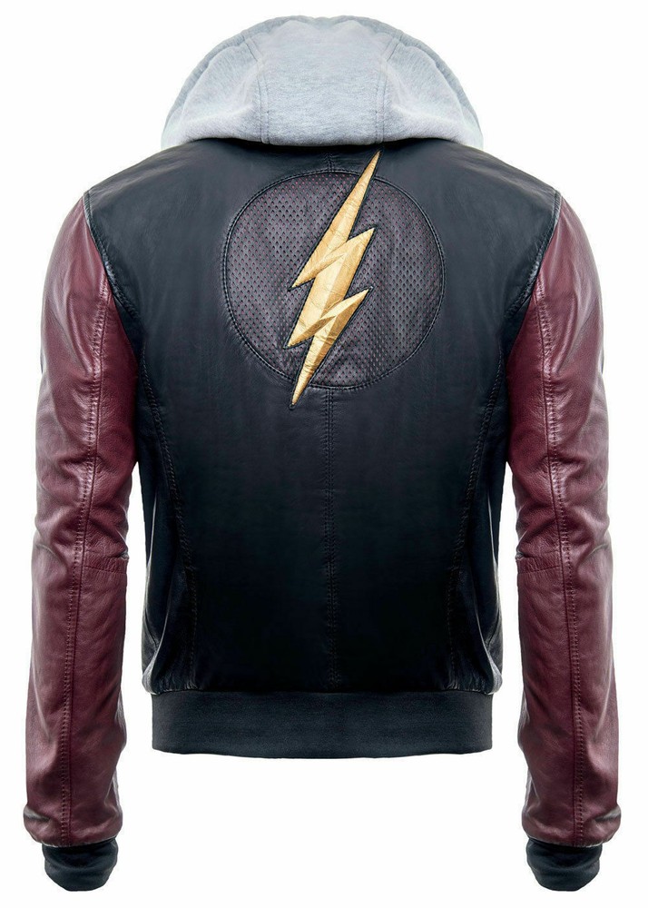 Justice League DC Comics Superhero Flash Hoodie Black Leather Jacket