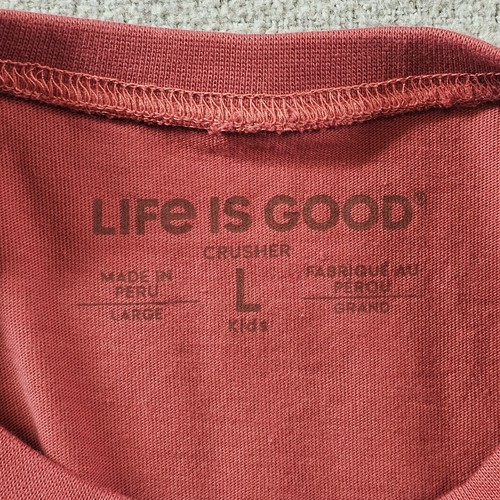 Snowman "Chill" Life Is Good Long Sleeve Crusher Top Red Cotton Kids Unisex L - Picture 6 of 13