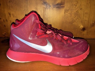 NIKE Hyper Quickness Lunarlon Basketball Hi Tops Burgundy Mens Shoes Sz 5.5  b1