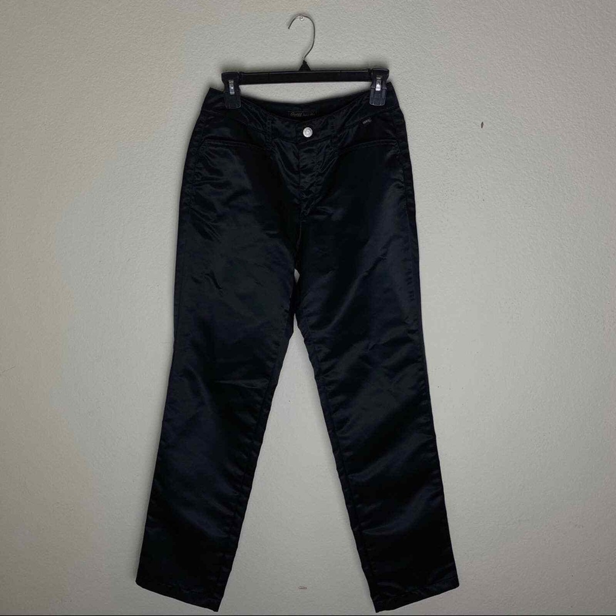 パンツ 00s guess jeans racing pants gimmick y2k Vintage Y2K GUESS Made in USA Black High Waisted Nylon Pants