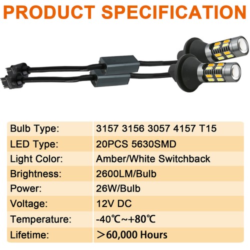 GLOFE 3157 4157 LED Switchback Turn Signal DRL Parking Light Bulbs White/Amber - Picture 3 of 12