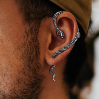 VNOX Stainless Steel Ear Cuff Earrings for Men Piercing Stud Snake Punk  Wrap