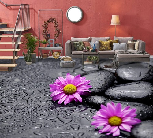 Papier Peint Autocollant 3D Violet Et Rose - I6881 - AJ Coco 2024 - Pour Salle De Bain