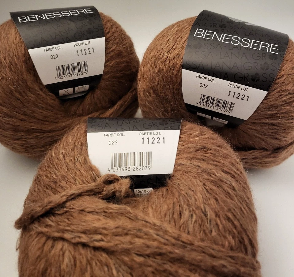 3 SKEINS/BALLS OF LANA GROSSA BENESSERE YARN COLOR #023 MEDIUM BROWN ALPACA BLD - Image 3 of 4