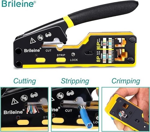 RJ45 Crimp Tool Kit, Ethernet Pass through Crimper, Network Cat5 Cat6 Cat7 - Picture 3 of 6