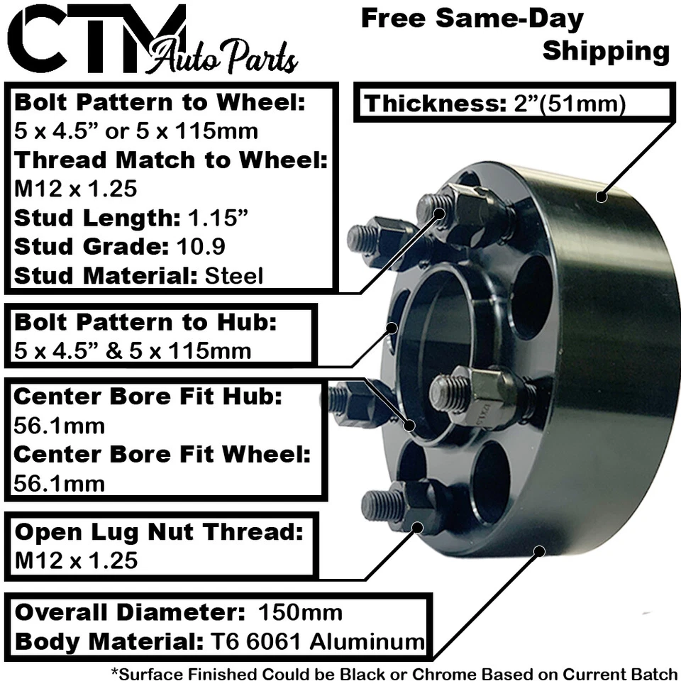 2x 2" 5x4.5" 56.1mm Bore Hubcentric Wheel Adapter Spacer Fit Subaru WRX/Outback - Image 2 of 4