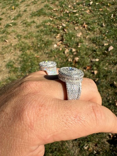 MOISSANITE Large Fully 3D Baguette Iced Hip Hop Ring 14k Gold Over 925 Silver - Picture 8 of 24