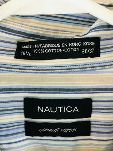 Nautica Shirt Men's Size 16.5 36/37 Gray & Blue Striped Long Sleeve Button Up - Picture 5 of 6