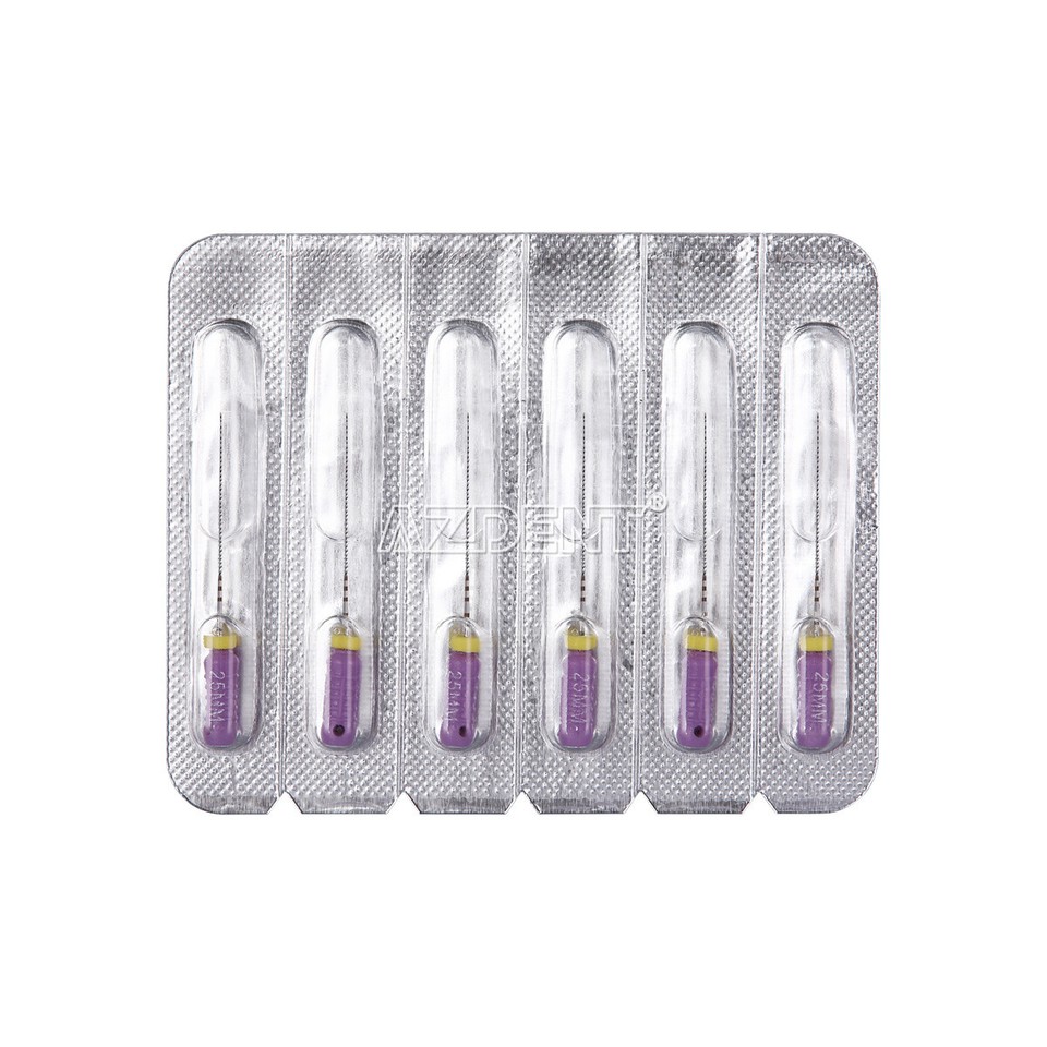 Endodontic C-File Root Canal Files - Stainless Steel, 25mm Length, 6-Pack, For Dental Use