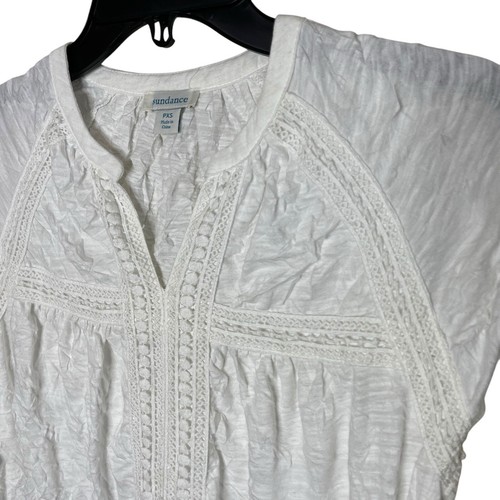 Sundance Eyelet Blouse Women's Petite XS White Embroidered Floral Button Front - Picture 7 of 7