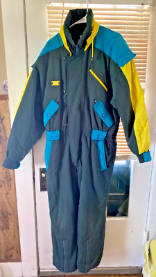 スキー Silvy Vintage - Men's ski suit Silvy Vintage 90's Men's Green/ Blue/ Yellow Ski Suit One Piece