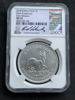 定価7万円 Carrs Sterling Silver 20x15cm 新品 2018 S Africa Silver Krugerrand Early Release NGC Ms70 Ed Harbuz