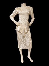 VTG Jessica McClintock Victorian Edwardian Bridal Damask Peplum Drop Waist 6